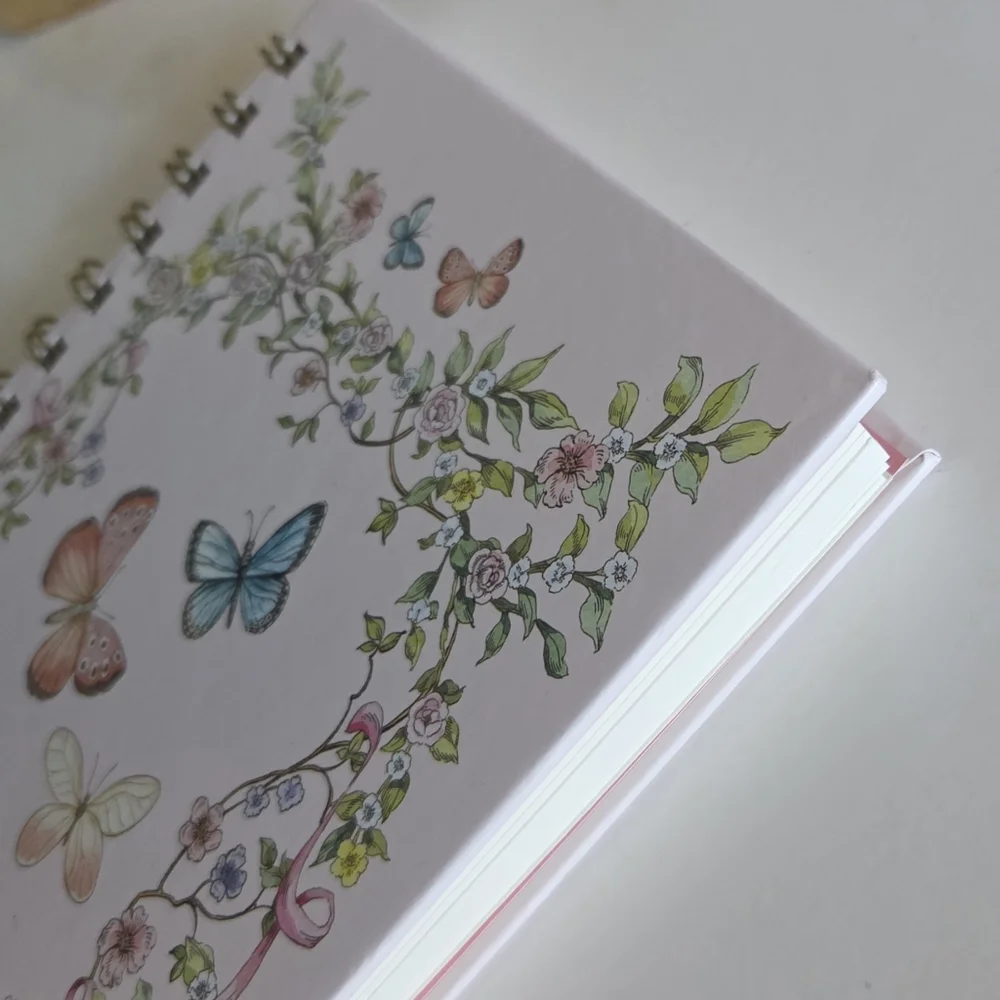 OCS Design Vintage Inspo Floral Butterfly Hardcover Medium Spiral Ruled Notebook